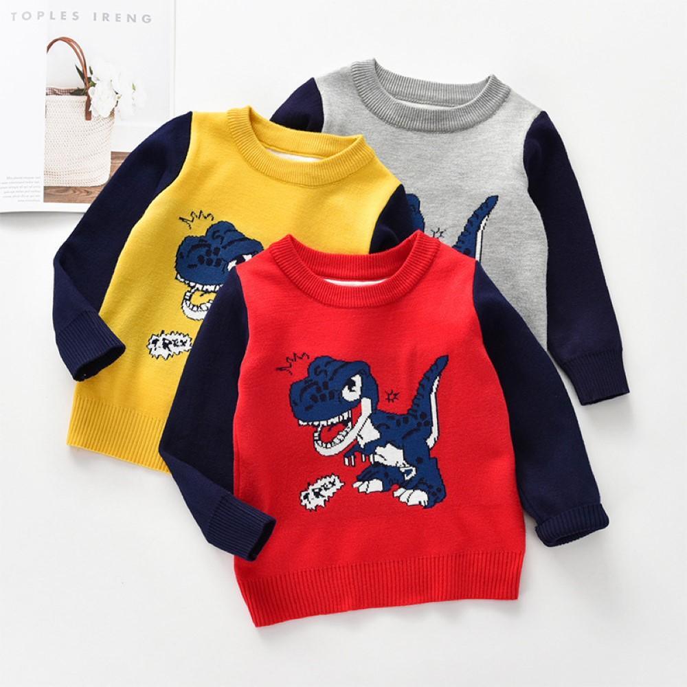 Boys Happy Dinosaur Pattern Long Sleeves Knitting Top Boys Wholesale Clothes - PrettyKid