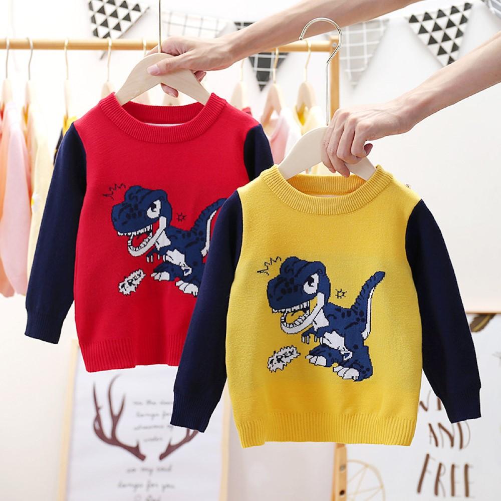 Boys Happy Dinosaur Pattern Long Sleeves Knitting Top Boys Wholesale Clothes - PrettyKid