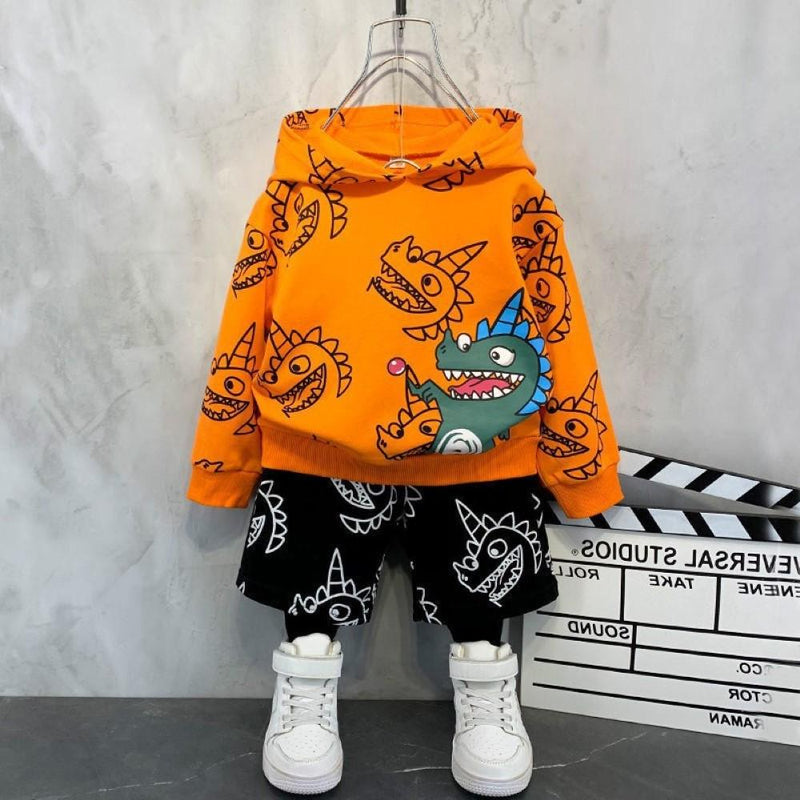 Boys Hooded Happy Dinosaur Printed Suits Wholesale Toddler Boy Clothes - PrettyKid