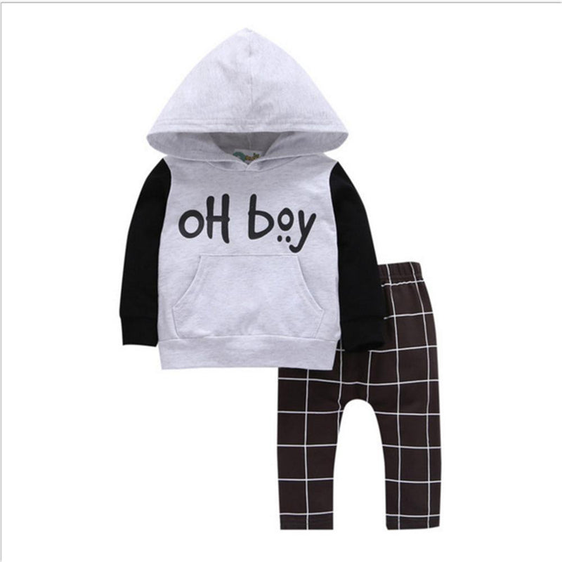 Toddler Boy Hooded Letter Long Sleeve Top & Pants Wholesale Boys Suits - PrettyKid