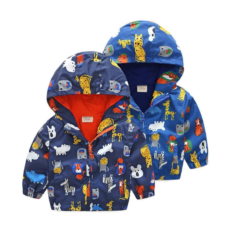 Boys Hooded Zipper Cartoon Animal Word Printed Jacket Boys Wholesale - PrettyKid