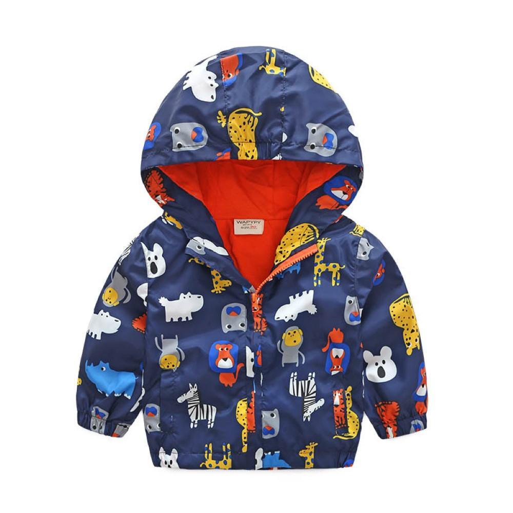 Boys Hooded Zipper Cartoon Animal Word Printed Jacket Boys Wholesale - PrettyKid