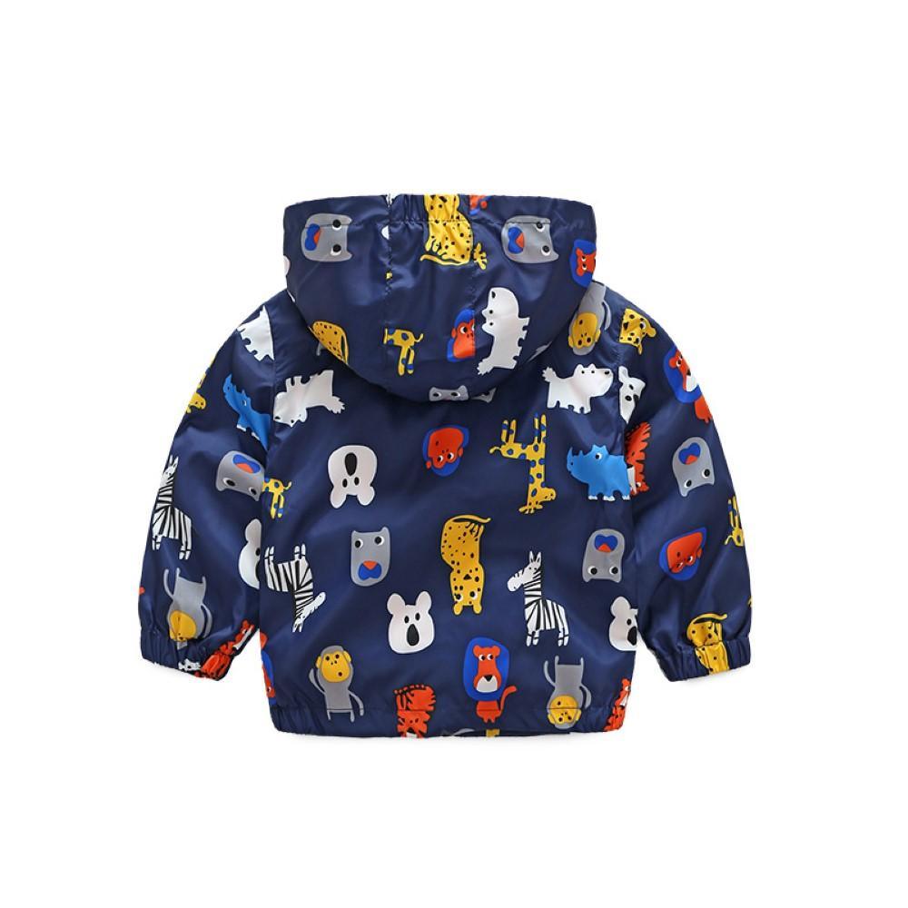 Boys Hooded Zipper Cartoon Animal Word Printed Jacket Boys Wholesale - PrettyKid