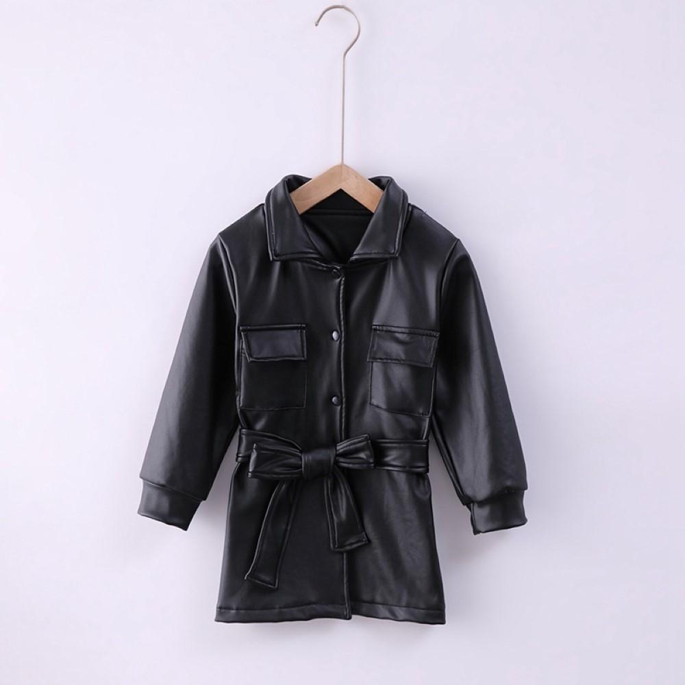 Boys Lapel Bandage Solid Leather jacket Wholesale Toddler Boy Clothes - PrettyKid