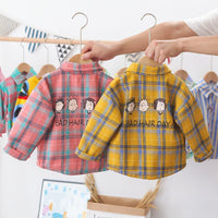 Boys Lapel Lattice Cartoon Letter Printed Shirt Boy Clothes Wholesale - PrettyKid