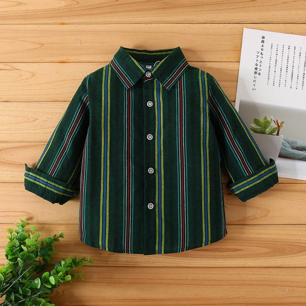 Boys Lapel Stripe Long Sleeve Shirt Wholesale Toddler Boy Clothing - PrettyKid