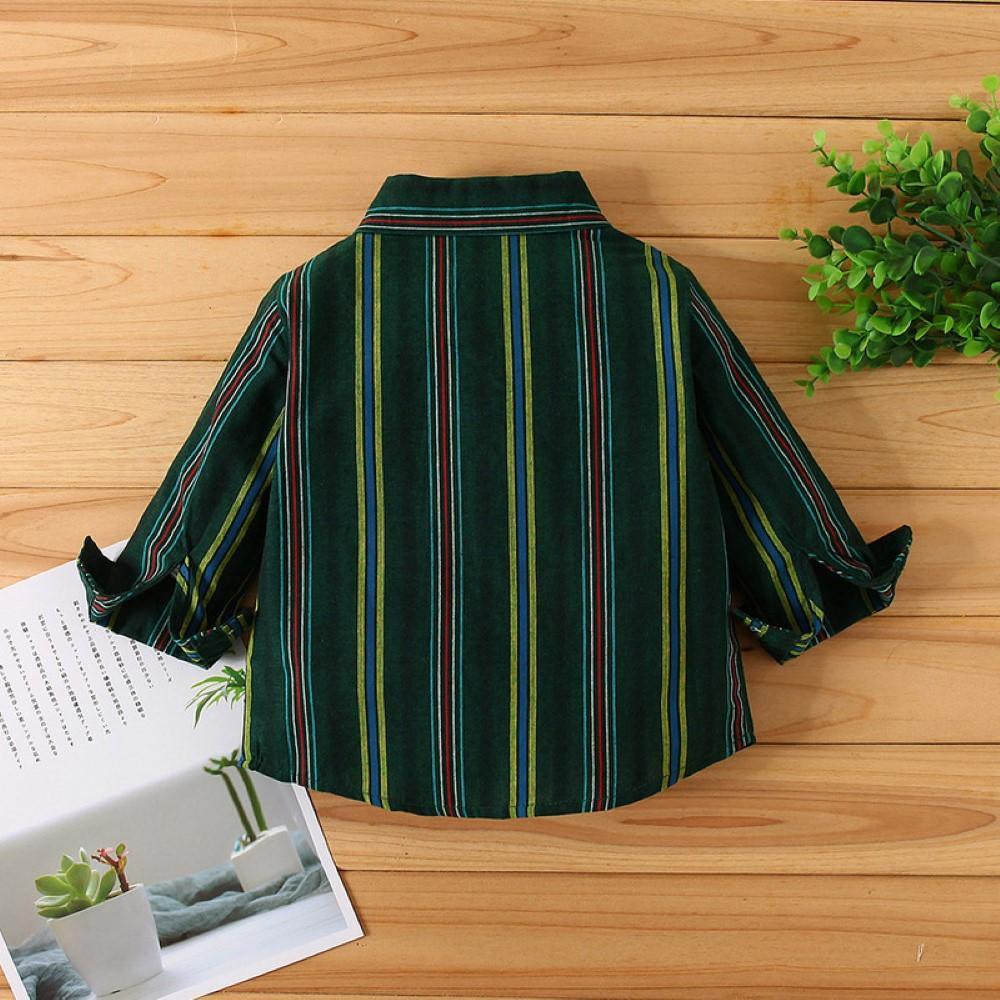 Boys Lapel Stripe Long Sleeve Shirt Wholesale Toddler Boy Clothing - PrettyKid