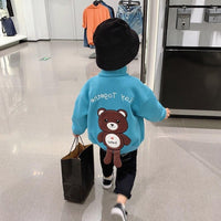 Boys Lapel Zipper Little Bear Printed Jacket Little Boy Boutique Wholesale - PrettyKid