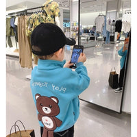 Boys Lapel Zipper Little Bear Printed Jacket Little Boy Boutique Wholesale - PrettyKid