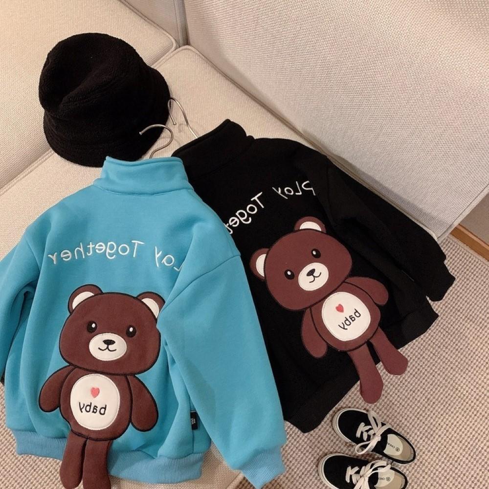 Boys Lapel Zipper Little Bear Printed Jacket Little Boy Boutique Wholesale - PrettyKid