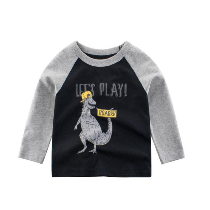 Boys Let's Play Dinosaur Pattern Long Sleeves Shirt Little Boys Wholesale Clothing - PrettyKid