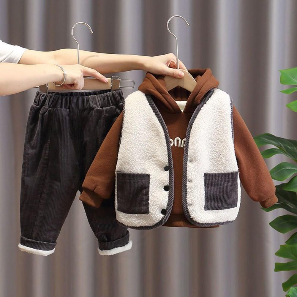 Boys Letter Pattern Hooded Top Vest & Pants Boys Casual Suits - PrettyKid