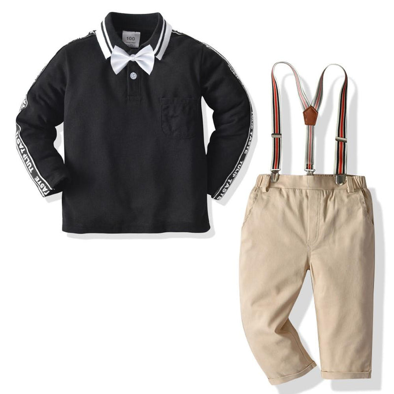 Boys Letter Pattern Polo Top & Overalls Wholesale Boys Boutique Clothing - PrettyKid