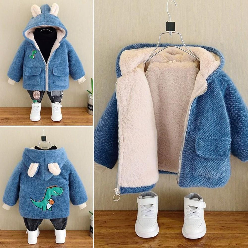 Boys Litter Dinosaur Pattern Woolen Jacket Wholesale Boys Boutique Clothing - PrettyKid