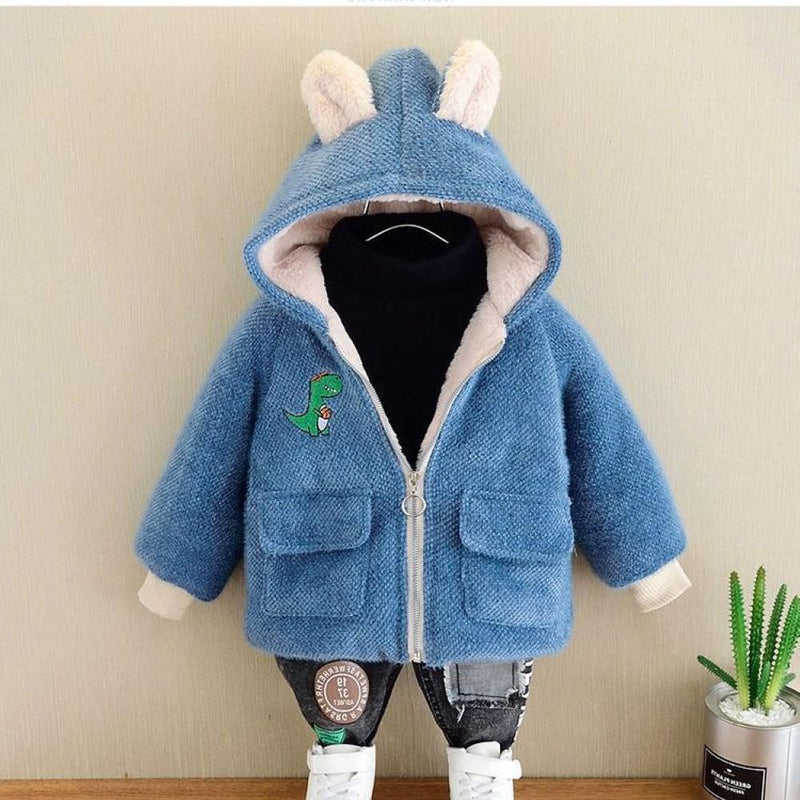 Boys Litter Dinosaur Pattern Woolen Jacket Wholesale Boys Boutique Clothing - PrettyKid
