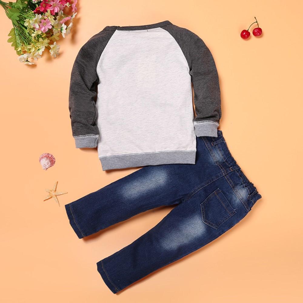 Boys Little Car Printed Top & Jean Wholesale Boys Suits - PrettyKid