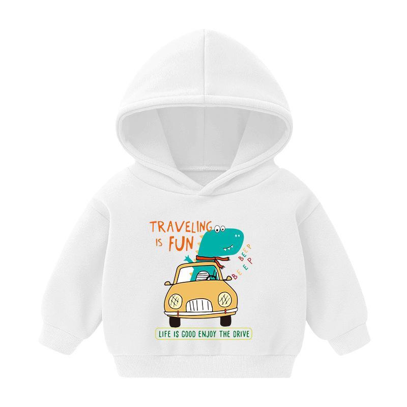 Boys Little Dinosaur Driving Printed Hooded Top Wholesale Toddler Boy Clothing - PrettyKid