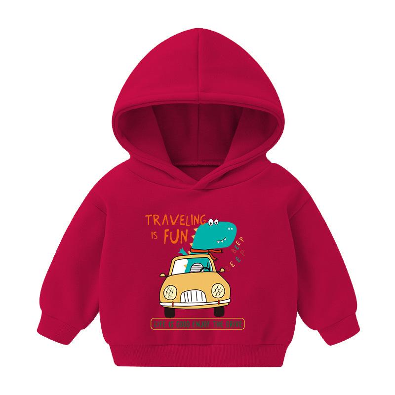 Boys Little Dinosaur Driving Printed Hooded Top Wholesale Toddler Boy Clothing - PrettyKid
