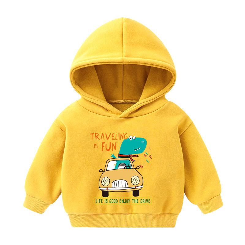 Boys Little Dinosaur Driving Printed Hooded Top Wholesale Toddler Boy Clothing - PrettyKid
