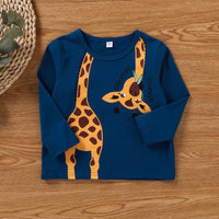 Unisex Long Sleeve Cartoon Giraffe Printed Shirt Boys Wholesale - PrettyKid