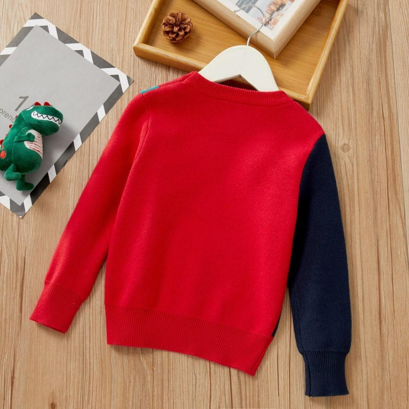 Boys Long Sleeve Color Matching Cartoon Dinosaur Shirt Wholesale Boy Clothes - PrettyKid