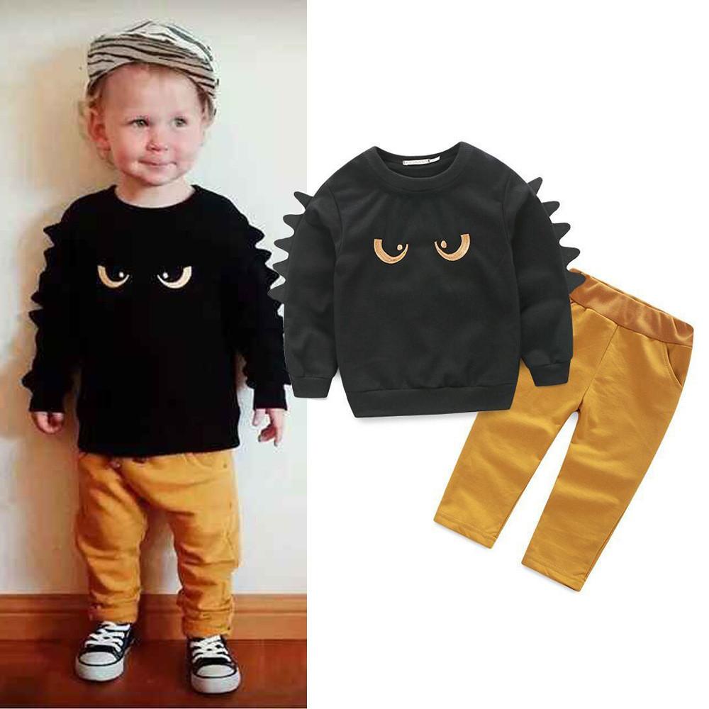 Boys Long Sleeve Monster Tops&Solid Pants Boys Clothes Wholesale - PrettyKid