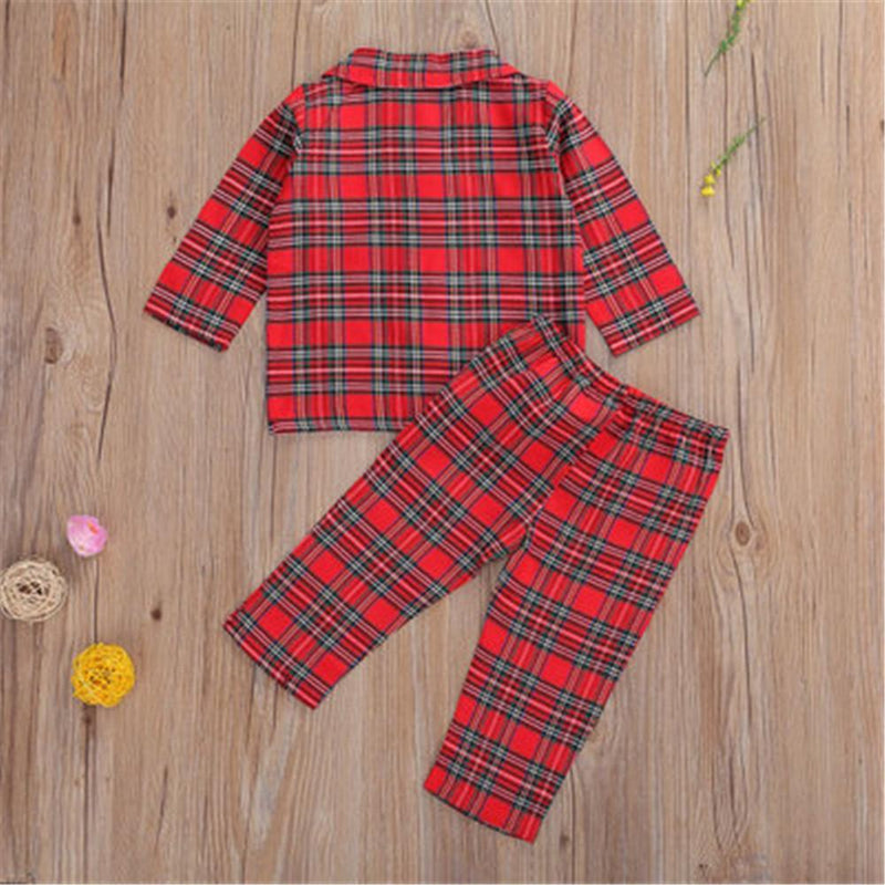 Boys Long Sleeve Plaid Tops+Pants Baby Boys Clothing Wholesale - PrettyKid