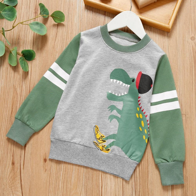 Boys Long Sleeve Splicing Cartoon Dinosaur Top Boys Wholesale - PrettyKid