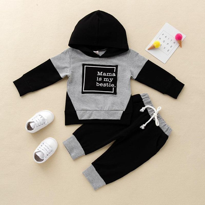 Boys Mama Letter Printed Hooded Suits Boys Clothes Wholesale - PrettyKid