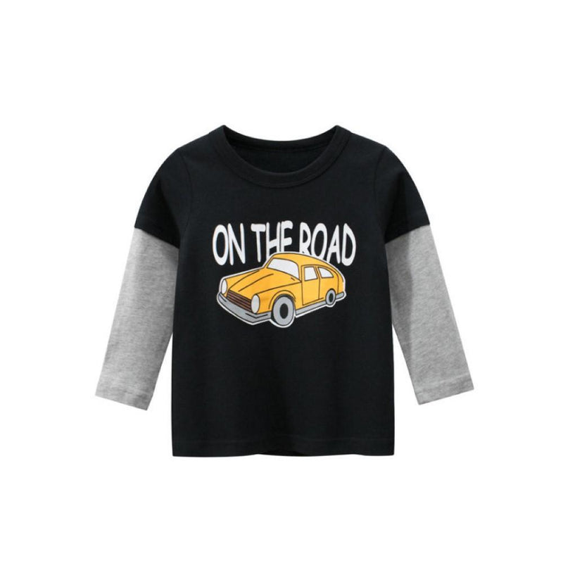 Boys On The Road Car Pattern Splicing Color Long Sleeves Shirt Boy Clothes Wholesale - PrettyKid
