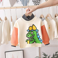 Boys Pear Dinosaur Pattern Stripe High Neck Long Sleeves Top Boys Wholesale Clothes - PrettyKid