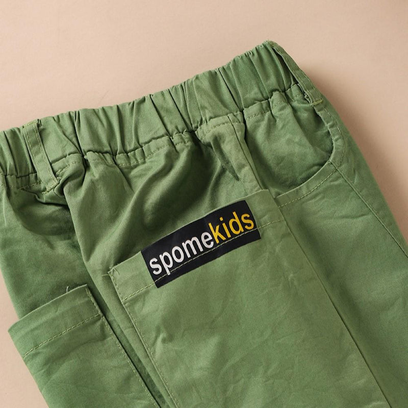 Boys Pocket Spomekids Letter Pattern Green Causal Pants Wholesale Boy Boutique Clothing - PrettyKid