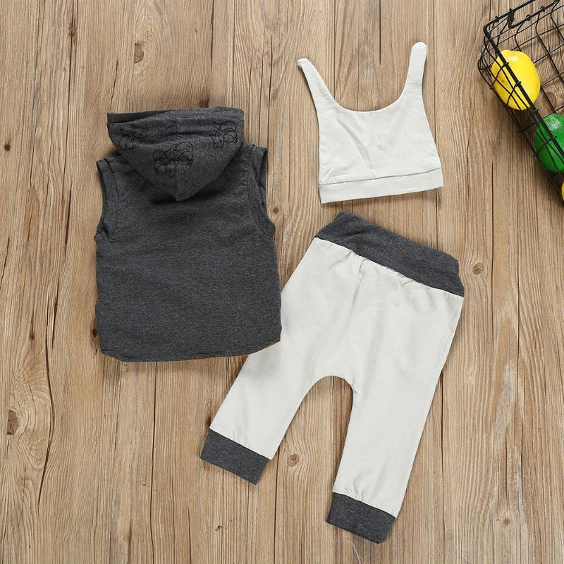 Boys Sleeveless Hooded Vest Three-piece Suit Boys Casual Suits - PrettyKid