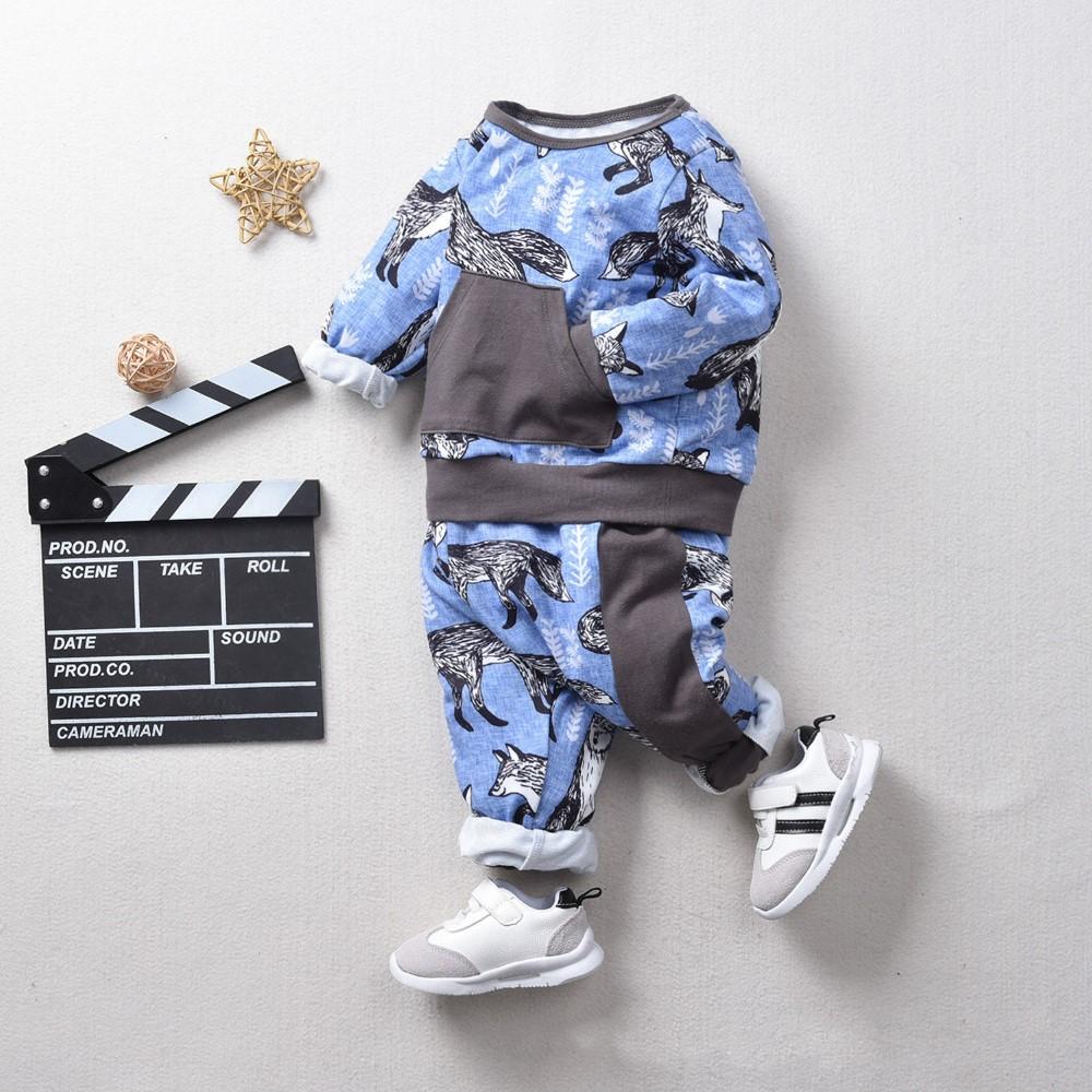 Boys Snow Fox Printed Top & Pant Wholesale Toddler Boy Clothing - PrettyKid