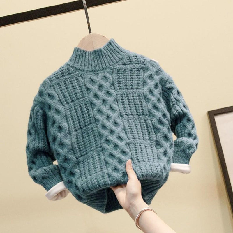 Boys Solid Color & Texture High Neck Sweater Wholesale Toddler Boy Clothes - PrettyKid