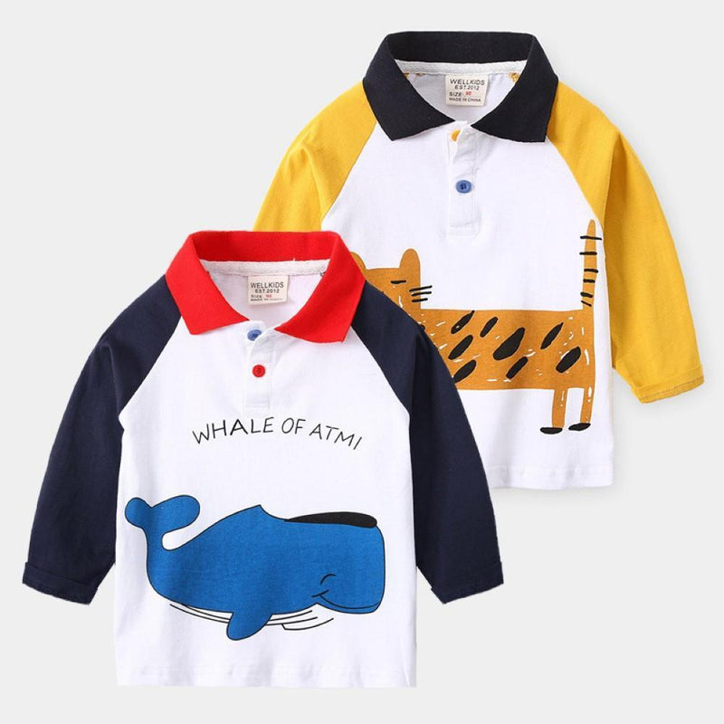 Boys Splicing Cartoon Animal Printed Shirt Boys Wholesale Clothing - PrettyKid