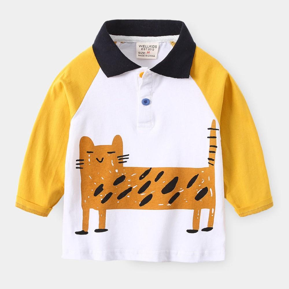 Boys Splicing Cartoon Animal Printed Shirt Boys Wholesale Clothing - PrettyKid