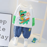 Baby Boy Splicing Cartoon Surfing little Dinosaur Sets Boys Casual Suitoy - PrettyKid