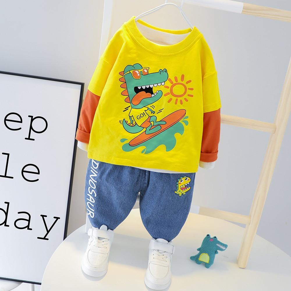 Baby Boy Splicing Cartoon Surfing little Dinosaur Sets Boys Casual Suitoy - PrettyKid