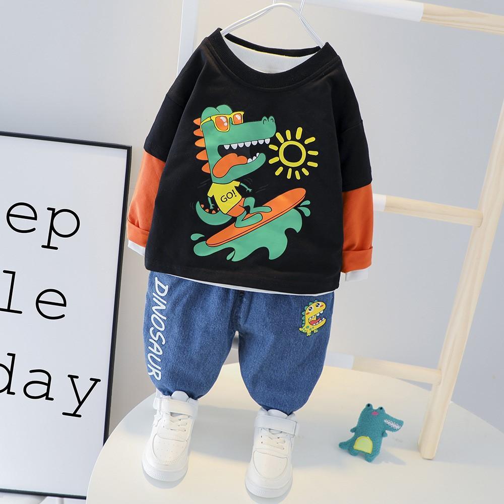 Baby Boy Splicing Cartoon Surfing little Dinosaur Sets Boys Casual Suitoy - PrettyKid