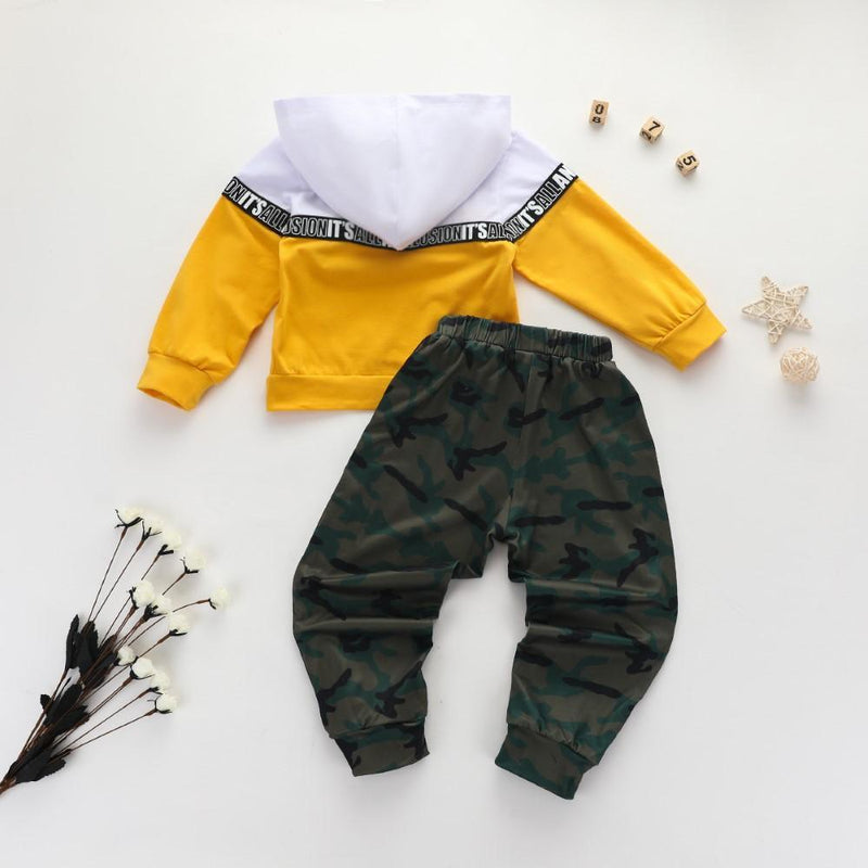 Boys Splicing Letter Printed Camouflage Suits Wholesale Boys Clothes - PrettyKid