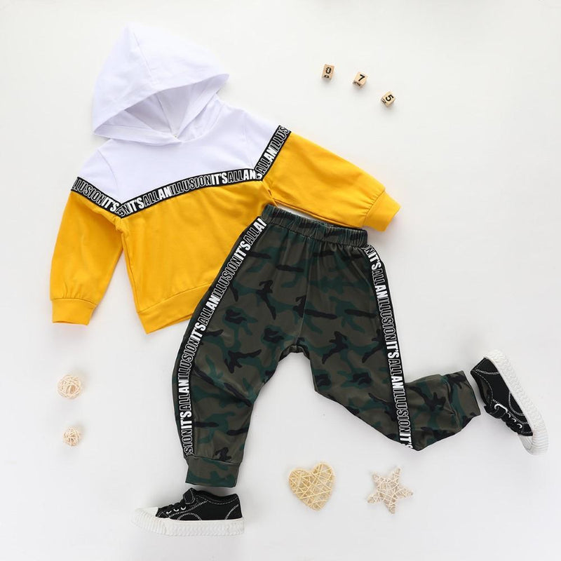Boys Splicing Letter Printed Camouflage Suits Wholesale Boys Clothes - PrettyKid