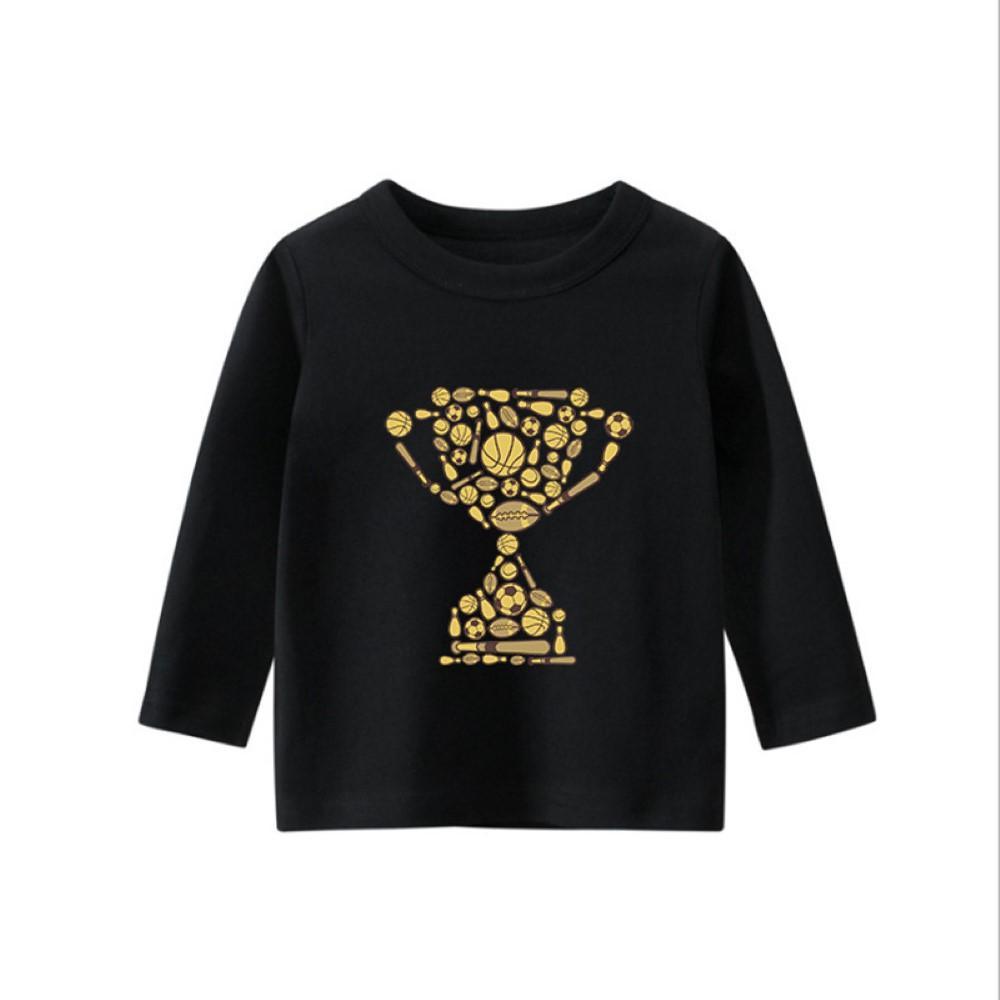 Boys Sports Equipment Trophy Pattern Long Sleeves Shirt Boy Boutique Clothing Wholesale - PrettyKid