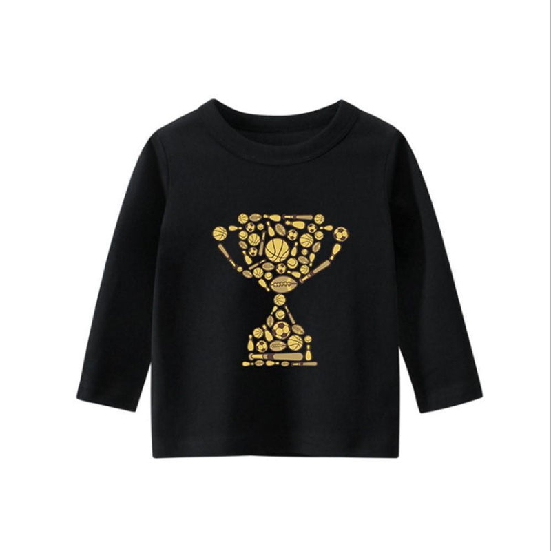 Boys Sports Equipment Trophy Pattern Long Sleeves Shirt Boy Boutique Clothing Wholesale - PrettyKid