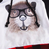 Boys Squirrel Cartoon Printed Lattice Suits Boys Clothing Wholesale - PrettyKid