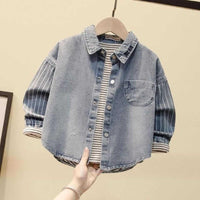 Boys Stitching Stripes Cardigan Cowboy Jacket Boys Wholesale - PrettyKid