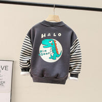 Boys Stripe Hello Dinosaur Cartoon Printed Top Baby Boy Dinosaur Clothes - PrettyKid