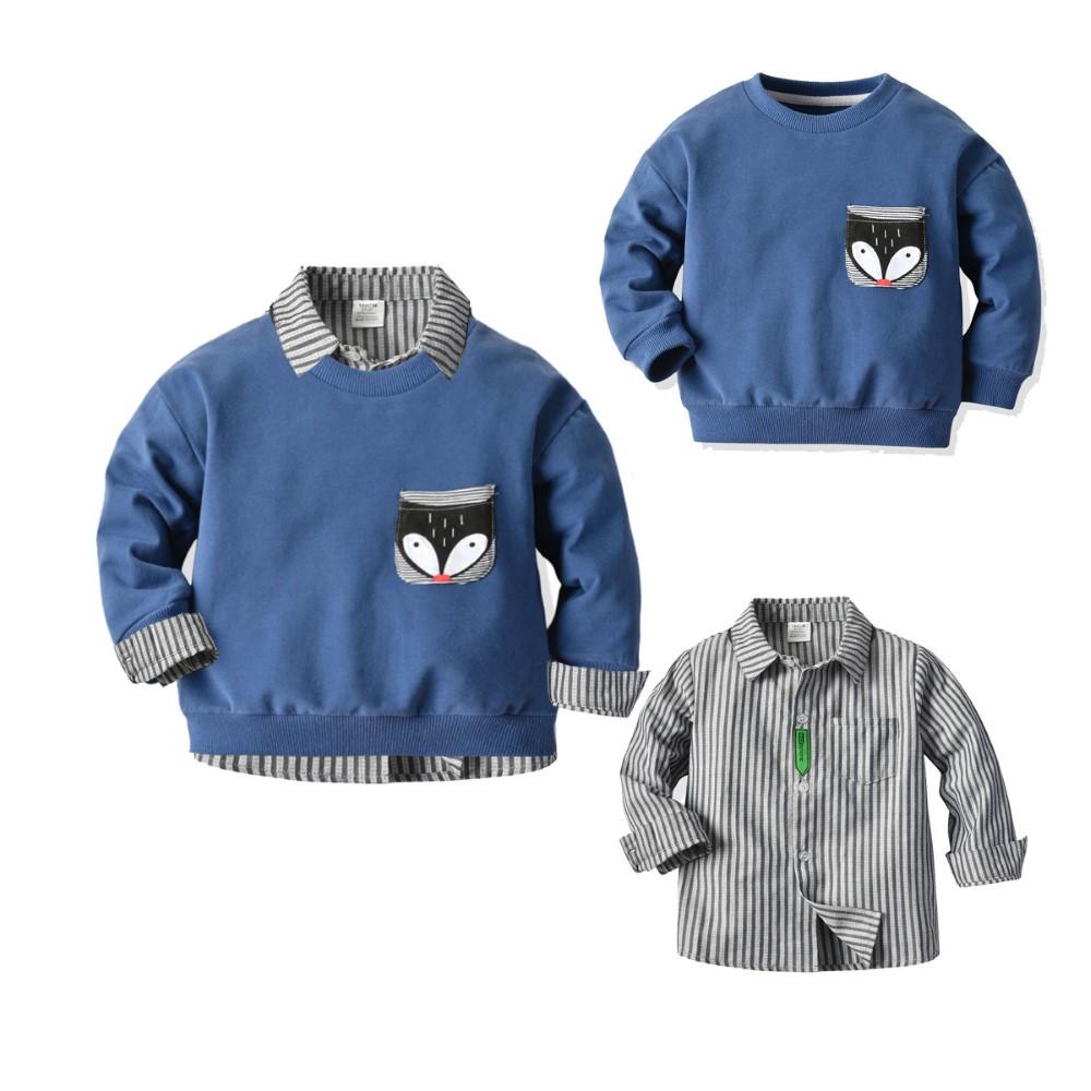 Boys Stripe Lapel Animal Pattern 2 Pieces Set Boy Clothing Wholesale - PrettyKid