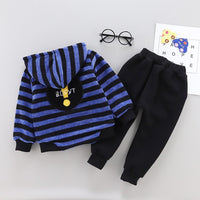 Boys Stripe Pattern Hooded Long Sleeves Top & Pants Boys Casual Suits - PrettyKid