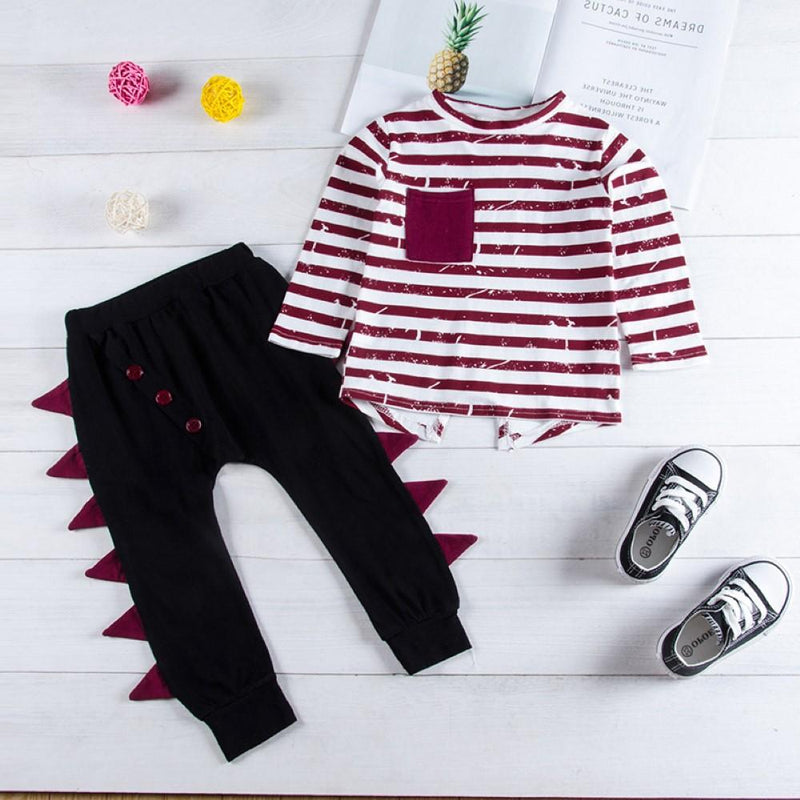 Boys Stripe Tops&Solid Pants Boy Clothing Wholesale - PrettyKid